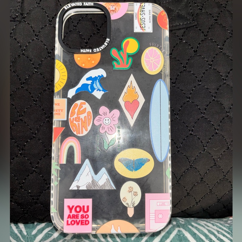 Clear Decorative Phone Case with Multicolor Sticker Motifs - Black